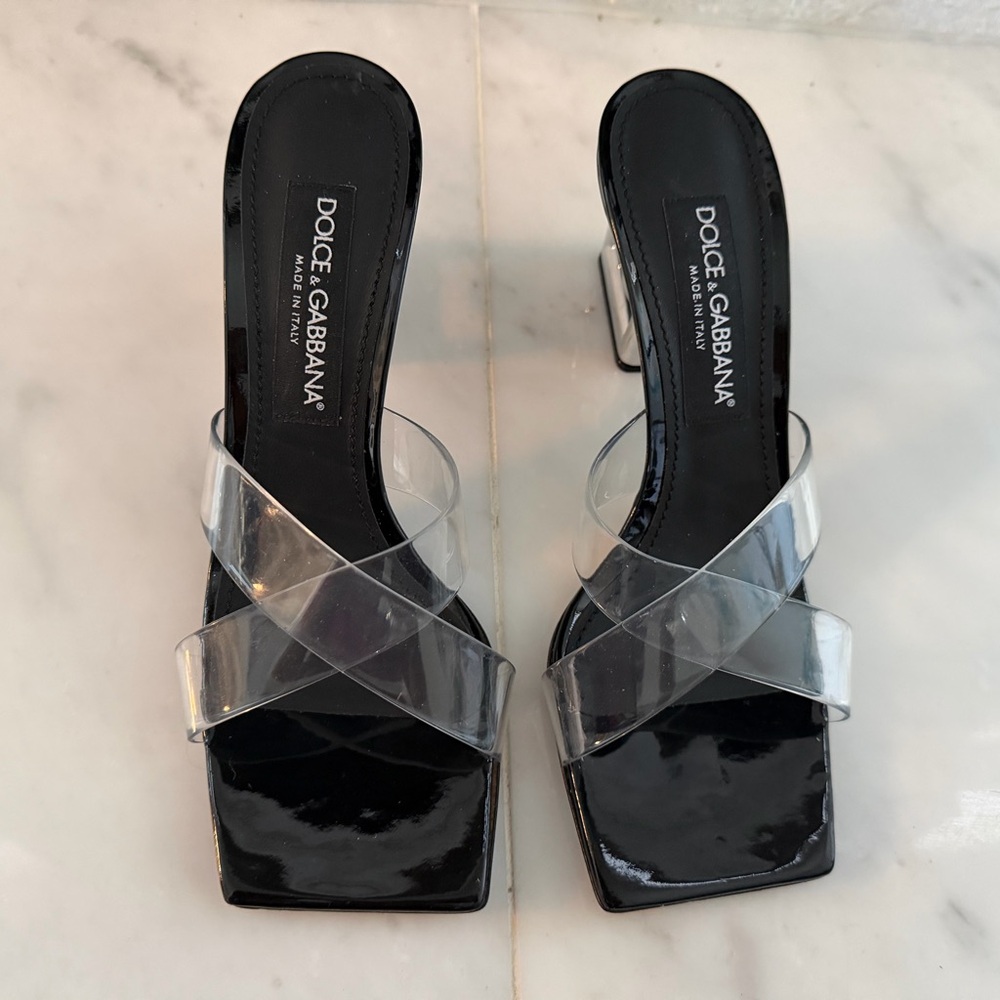 Dolce & Gabbana Logo Heel Slide Sandals - Picture 1 of 6